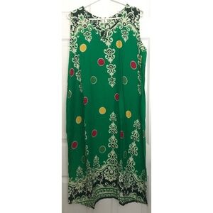 NWOT Polka Dot Patterned Dress L Front Ribbon Sleeveless Round Collar Pocket
